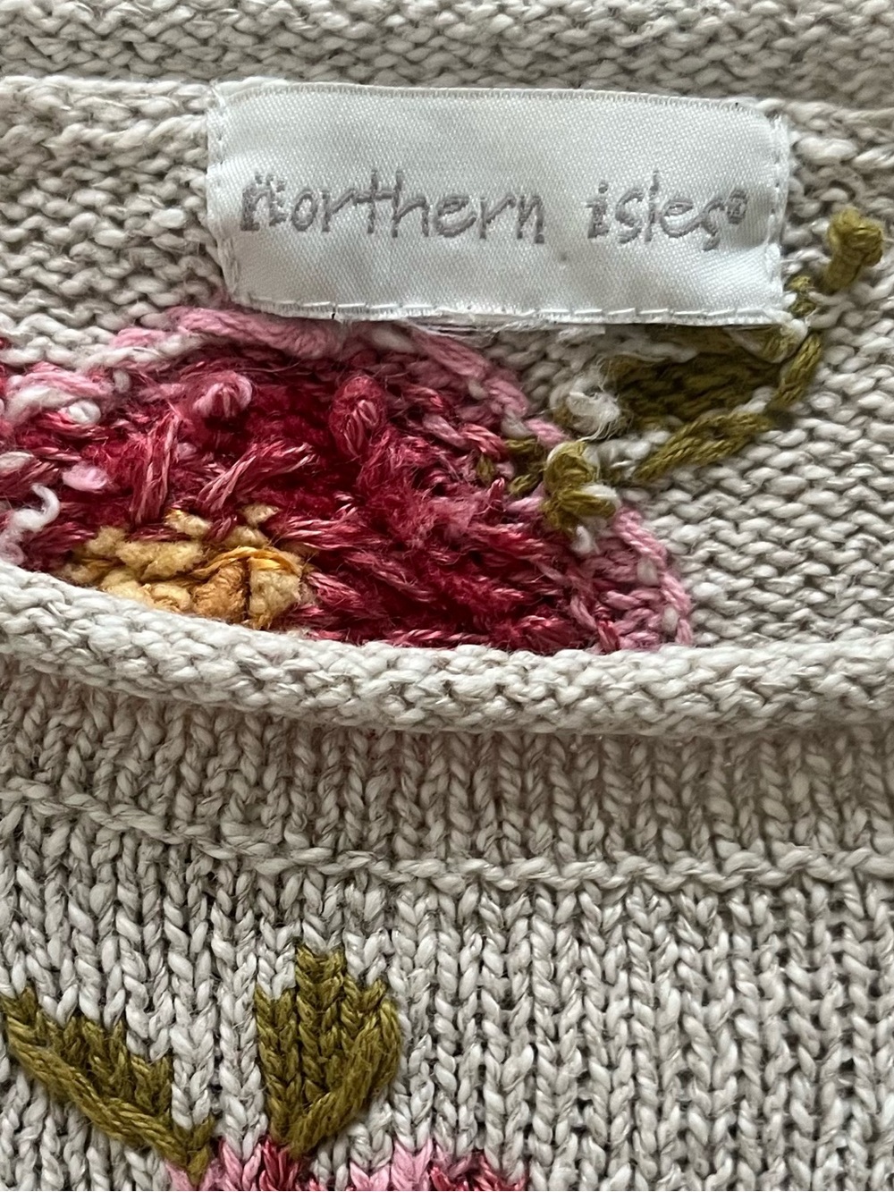 VTG Northern Isles Embroidered Floral Knit Sweater Beige Size Medium Cottagecore - Picture 4 of 14